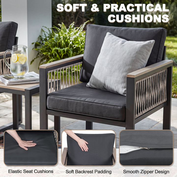3-Piece Outdoor Conversation Set with Side Table and Soft Cushions