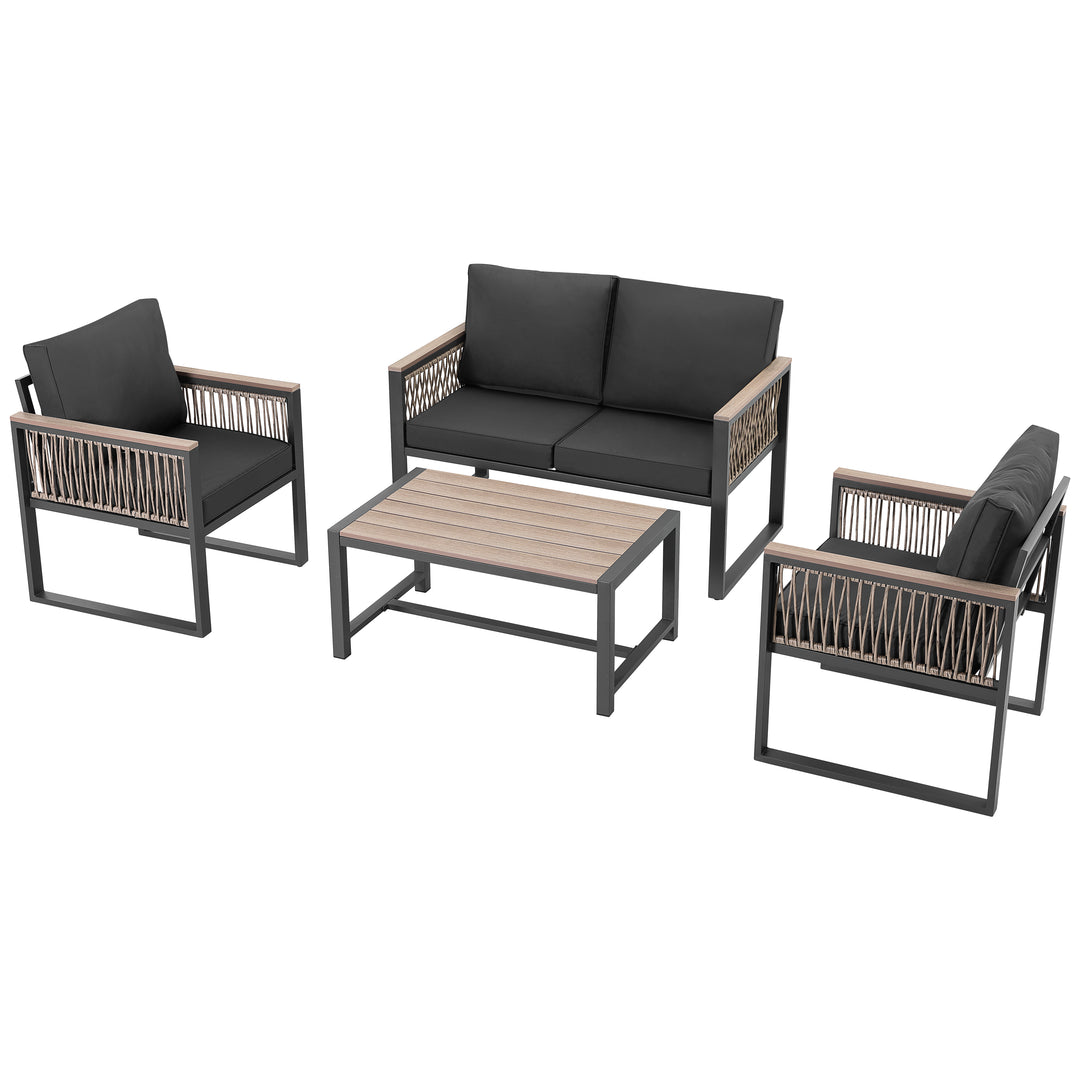 Outdoor 4-Piece Conversation Set with Cushions and Coffee Table