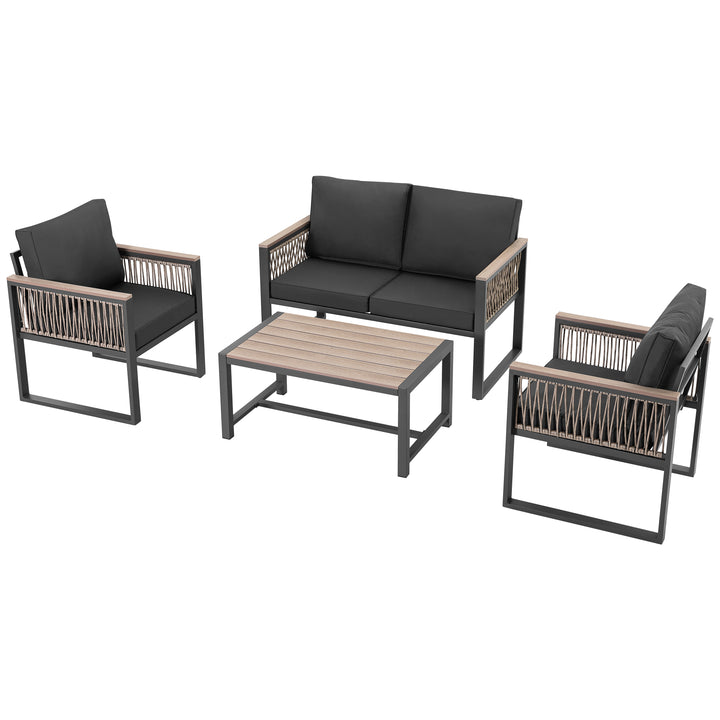 Outdoor 4-Piece Conversation Set with Cushions and Coffee Table
