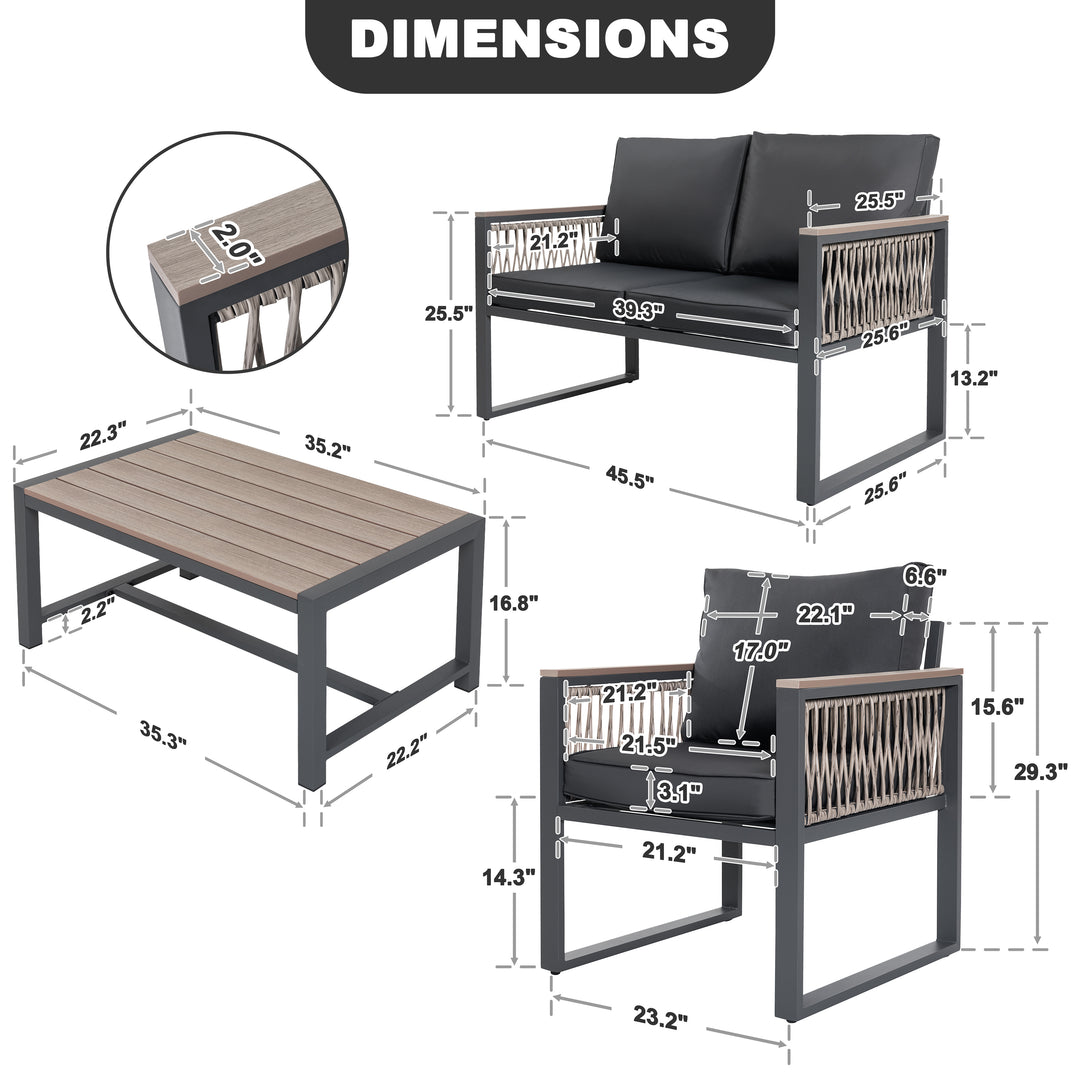 Outdoor 4-Piece Conversation Set with Cushions and Coffee Table