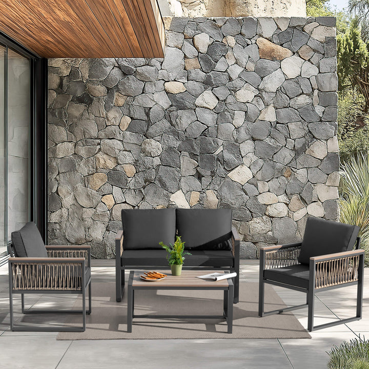 Outdoor 4-Piece Conversation Set with Cushions and Coffee Table