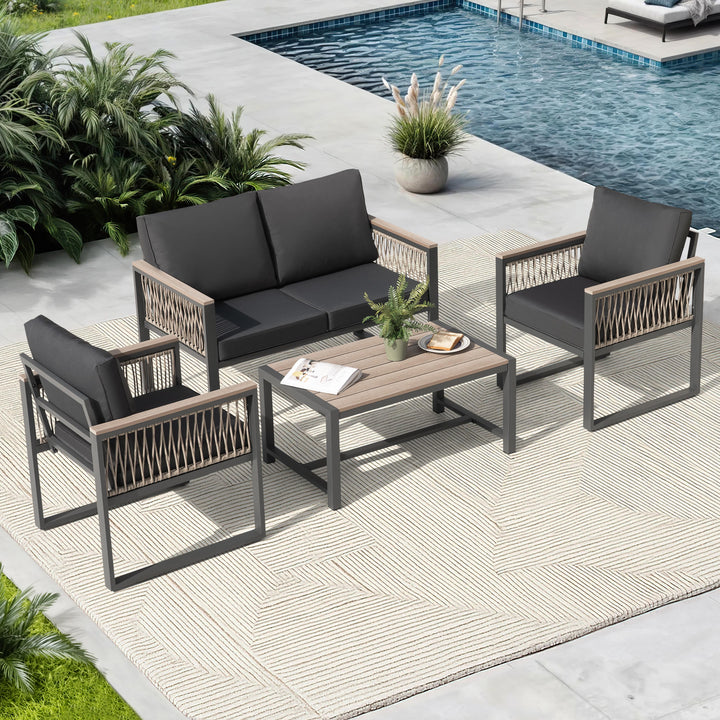 Outdoor 4-Piece Conversation Set with Cushions and Coffee Table