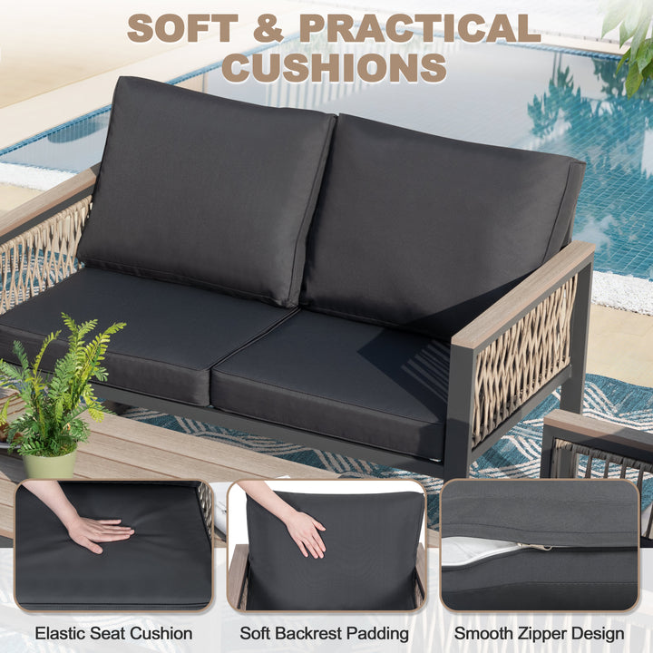 Outdoor 4-Piece Conversation Set with Cushions and Coffee Table