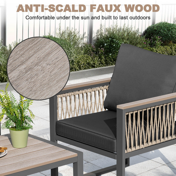 Outdoor 4-Piece Conversation Set with Cushions and Coffee Table