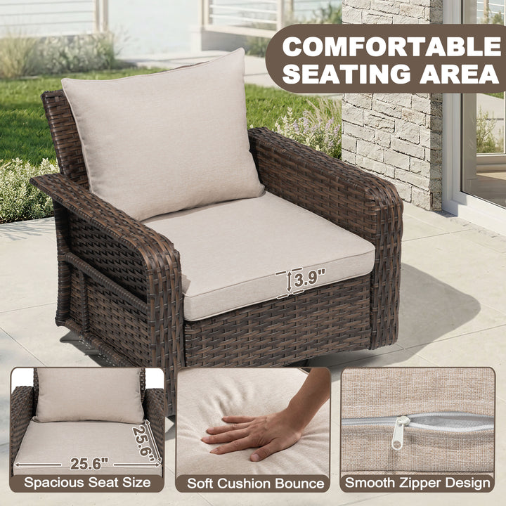 3-Piece Patio Wicker Conversation Set with Swivel Chairs, Zippered Cushions