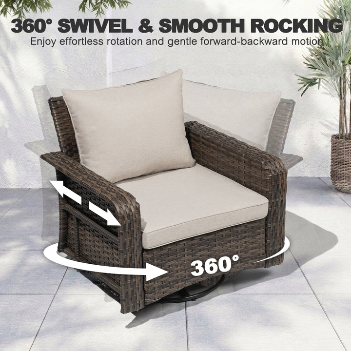 3-Piece Patio Wicker Conversation Set with Swivel Chairs, Zippered Cushions