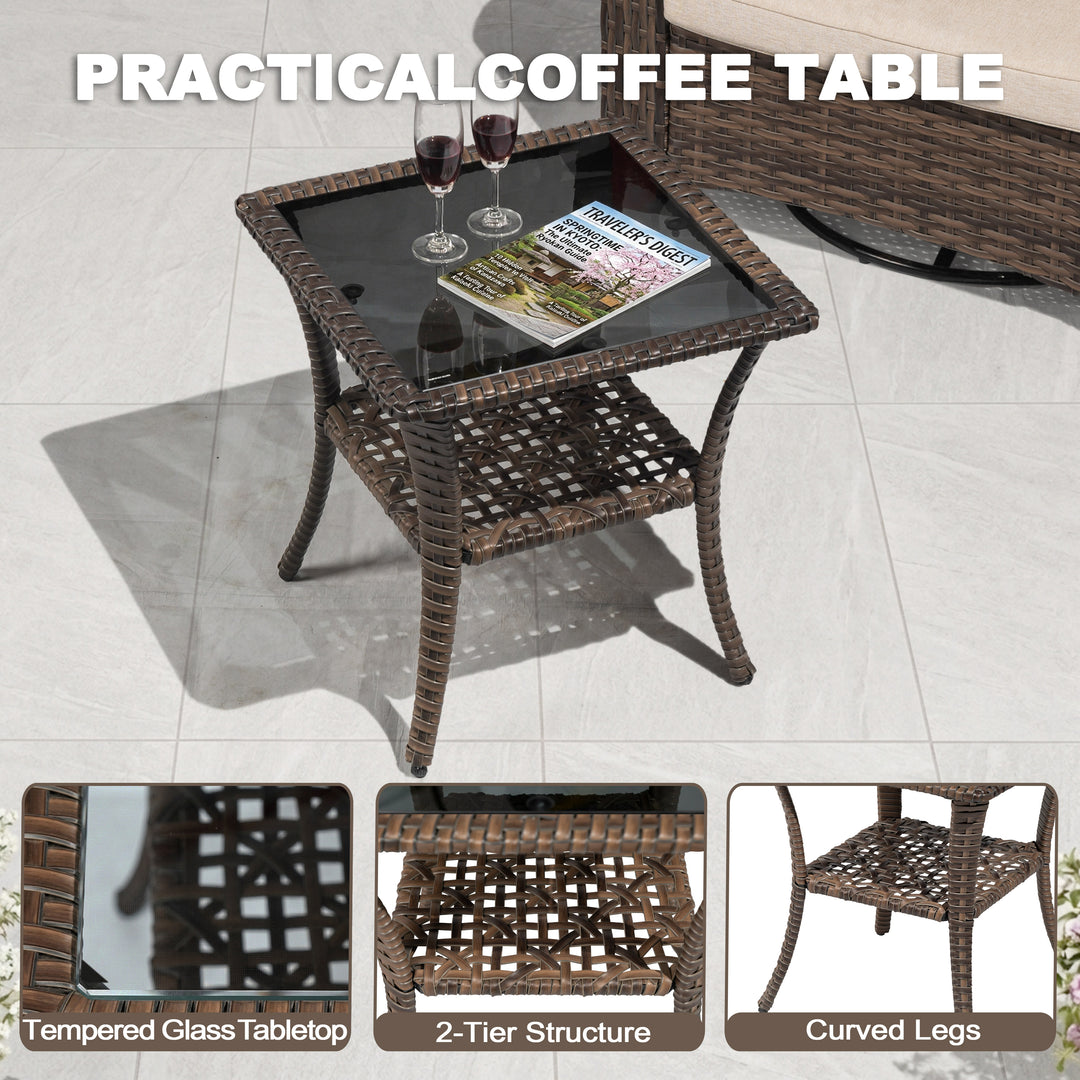 3-Piece Patio Wicker Conversation Set with Swivel Chairs, Zippered Cushions