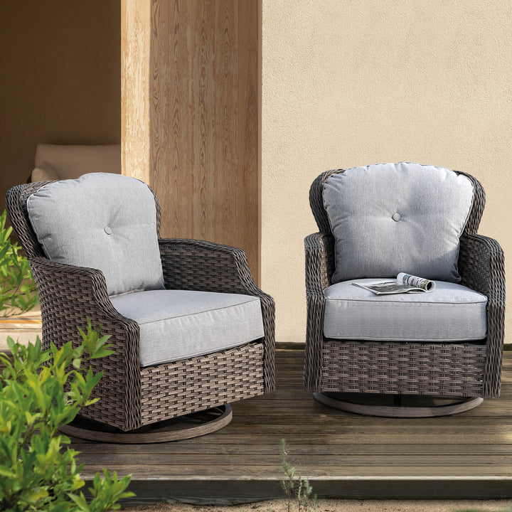 2-Piece Outdoor Wicker Swivel Rocking Chair Set
