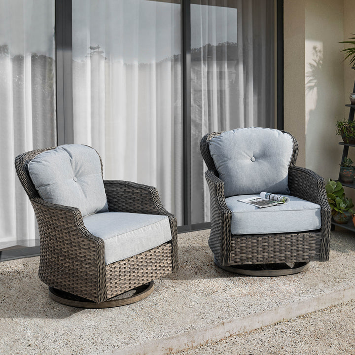 2-Piece Outdoor Wicker Swivel Rocking Chair Set