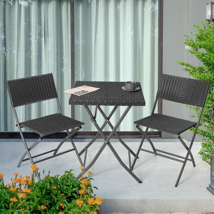 Outdoor 3 Pieces Folding Bistro Set, Waterproof PP Rattan Table and Chairs