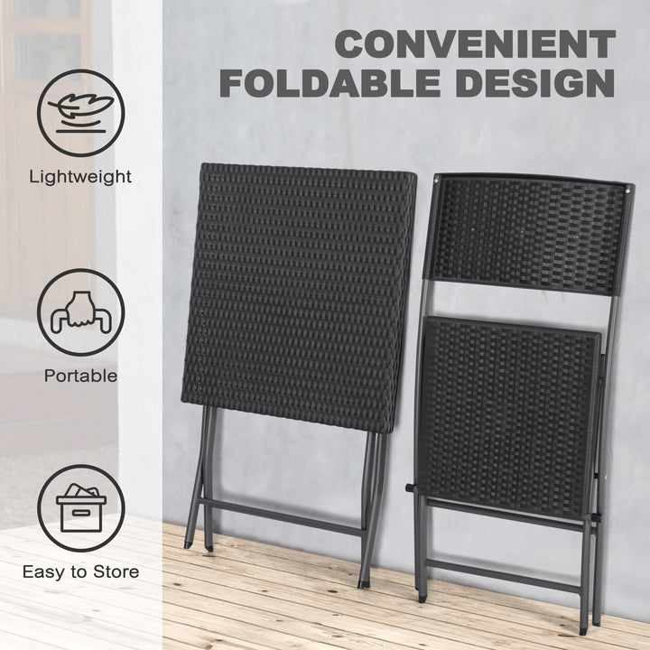 Outdoor 3 Pieces Folding Bistro Set, Waterproof PP Rattan Table and Chairs