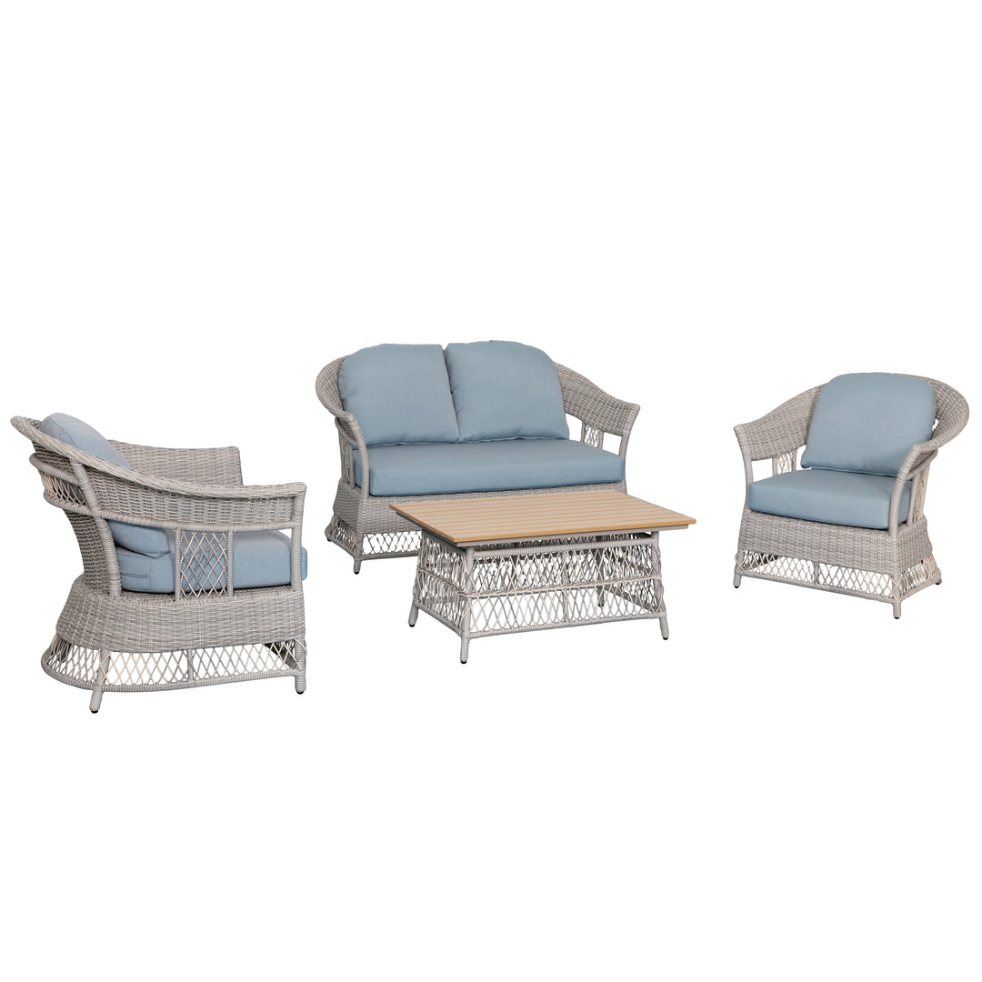 4-Piece Wicker Sofa Set with Stationary Chair and Coffee Table