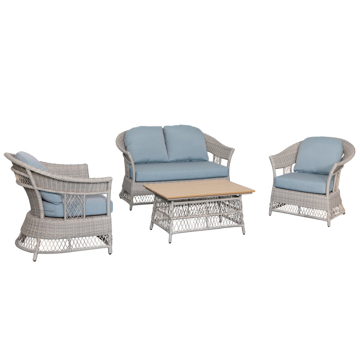 4-Piece Wicker Sofa Set with Stationary Chair and Coffee Table