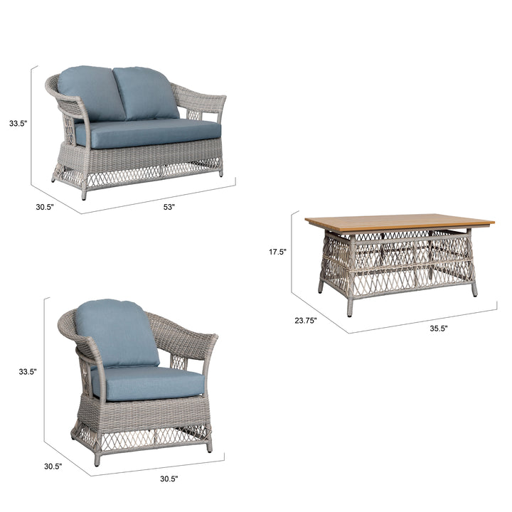 4-Piece Wicker Sofa Set with Stationary Chair and Coffee Table