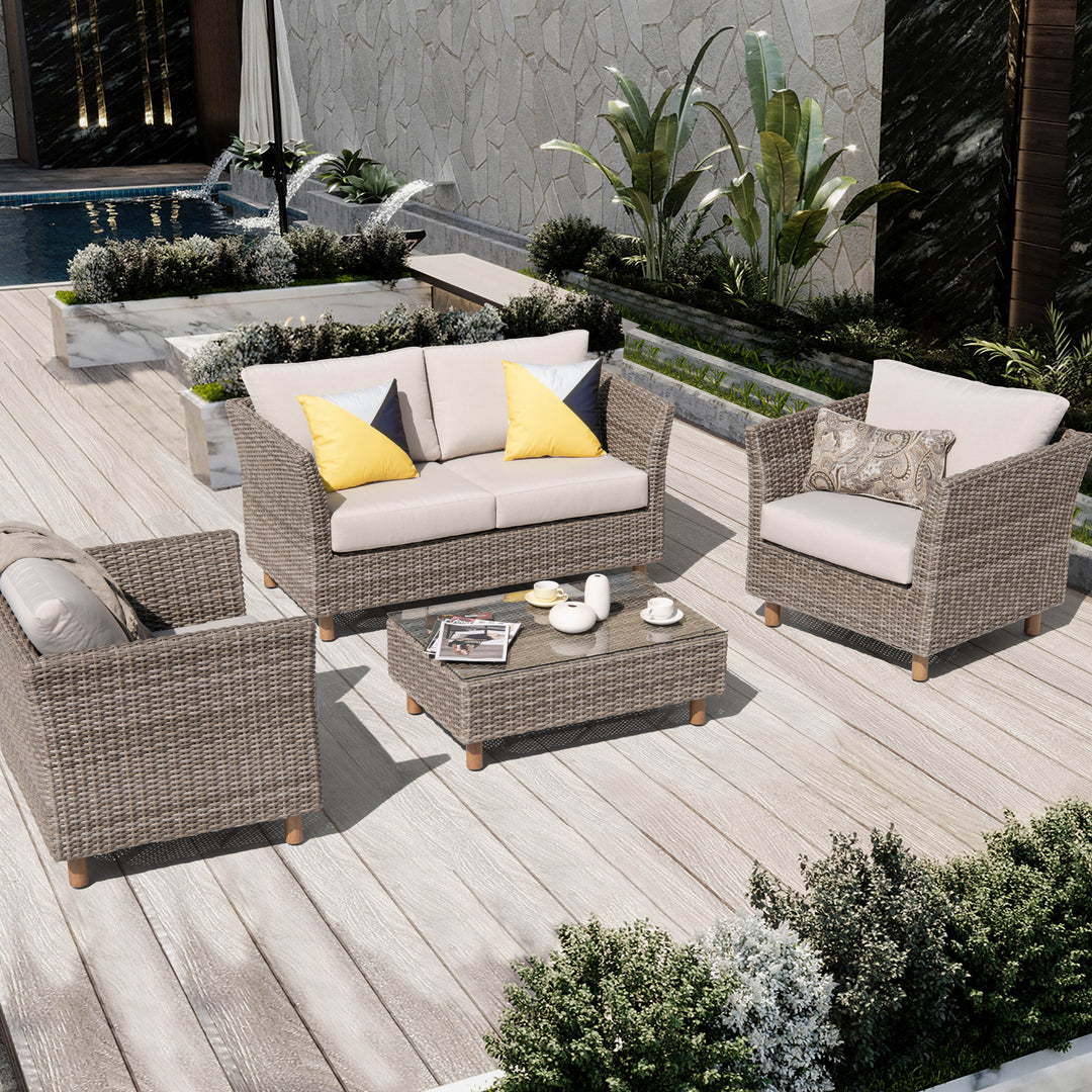 Outdoor 4-Piece Wicker Sofa Set, Brown