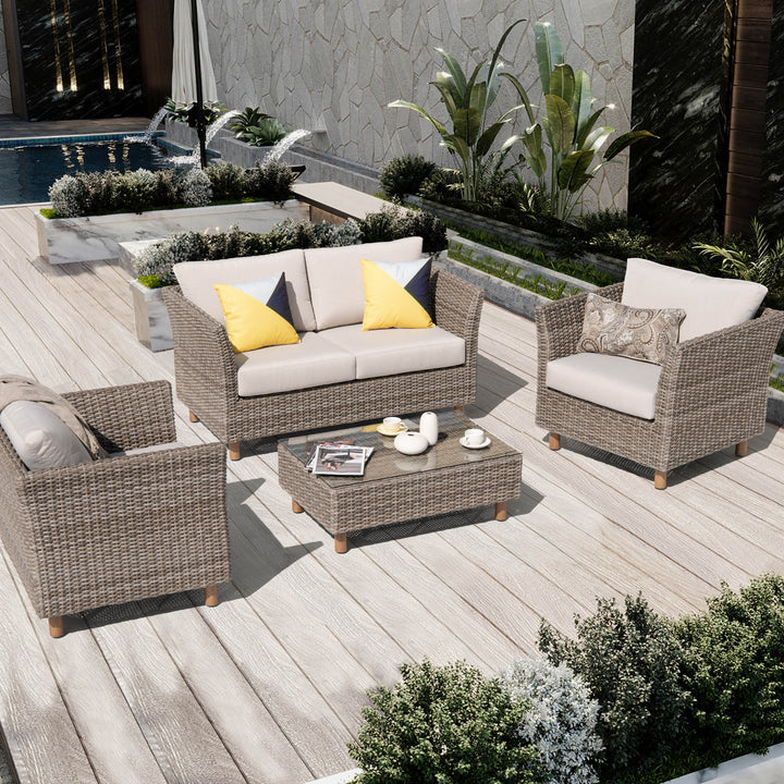 Outdoor 4-Piece Wicker Sofa Set, Brown