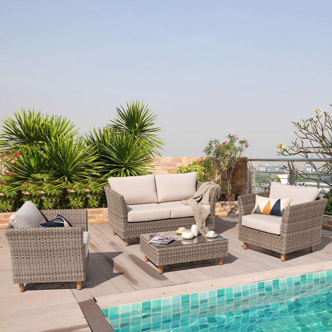 Outdoor 4-Piece Wicker Sofa Set, Brown