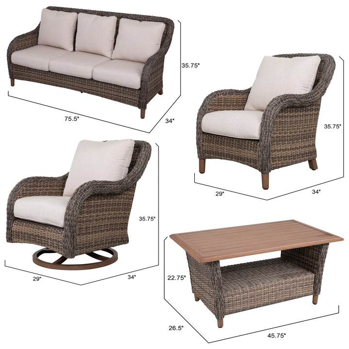 4-Piece Outdoor Aluminum Wicker Sofa Set