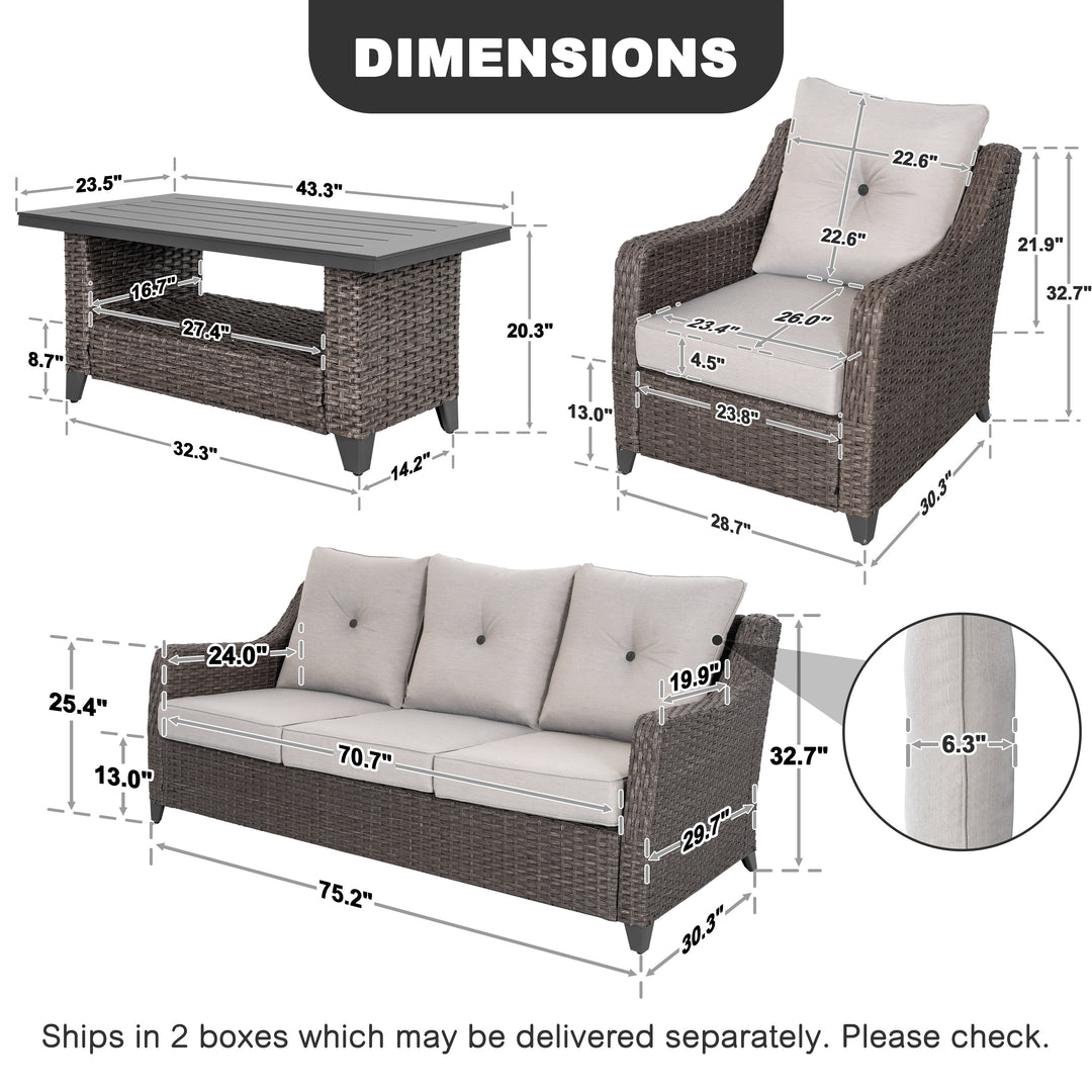 Patio 4-Piece Conversation Set Wicker Sofa Set with Soft Cushions