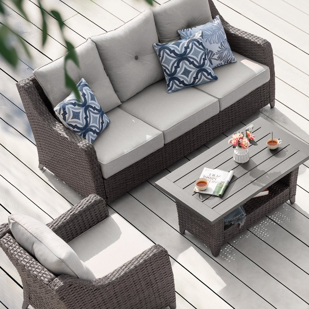 Patio 4-Piece Conversation Set Wicker Sofa Set with Soft Cushions