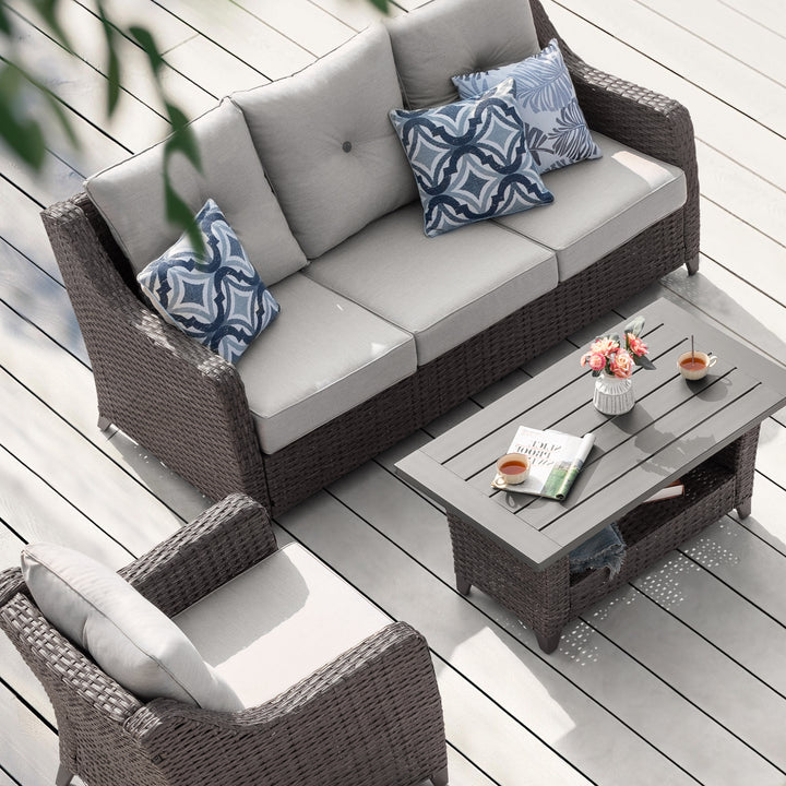 Patio 4-Piece Conversation Set Wicker Sofa Set with Soft Cushions