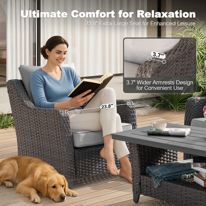 Patio 4-Piece Conversation Set Wicker Sofa Set with Soft Cushions
