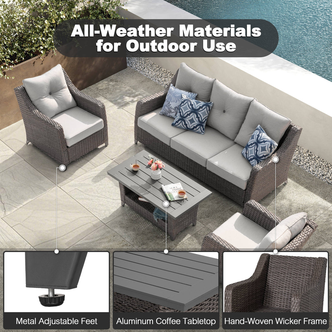 Patio 4-Piece Conversation Set Wicker Sofa Set with Soft Cushions