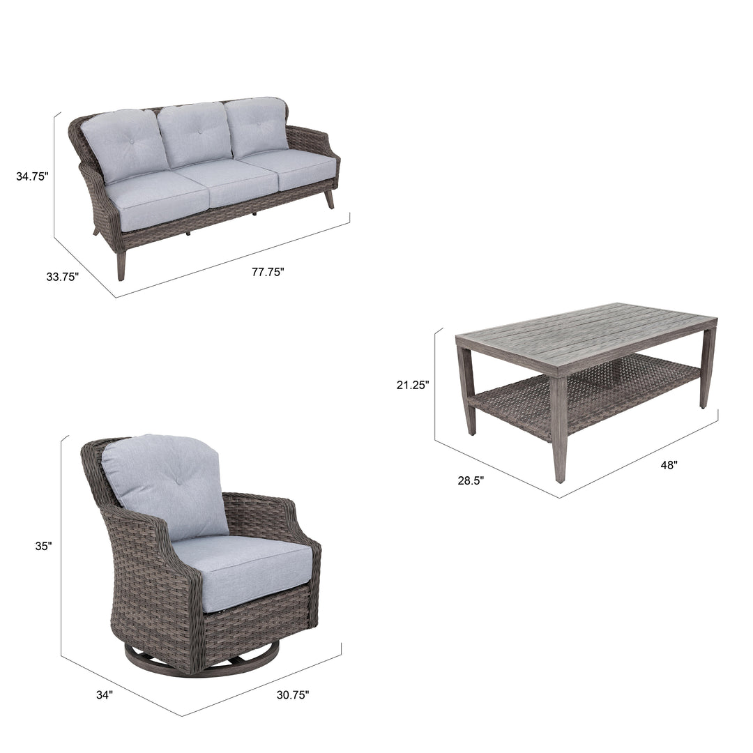 Rectangle Wicker Aluminum Gas Gray Fire Pit Table Kits with Swivel Chairs