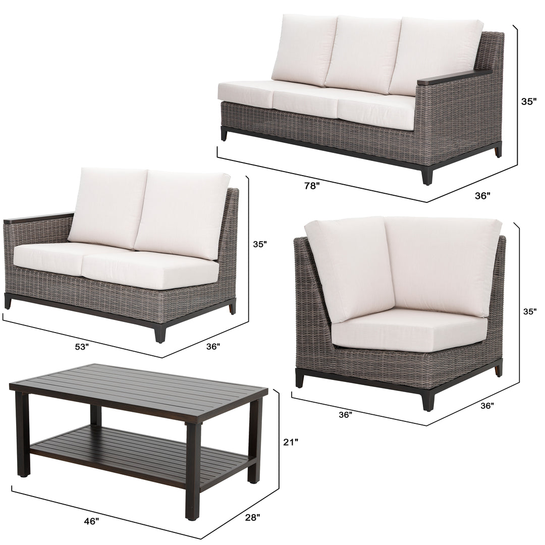 4-Piece Outdoor Wicker and Aluminum Sectional Sofa