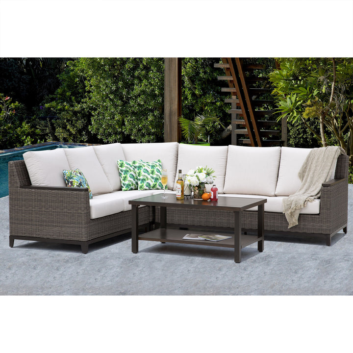 4-Piece Outdoor Wicker and Aluminum Sectional Sofa