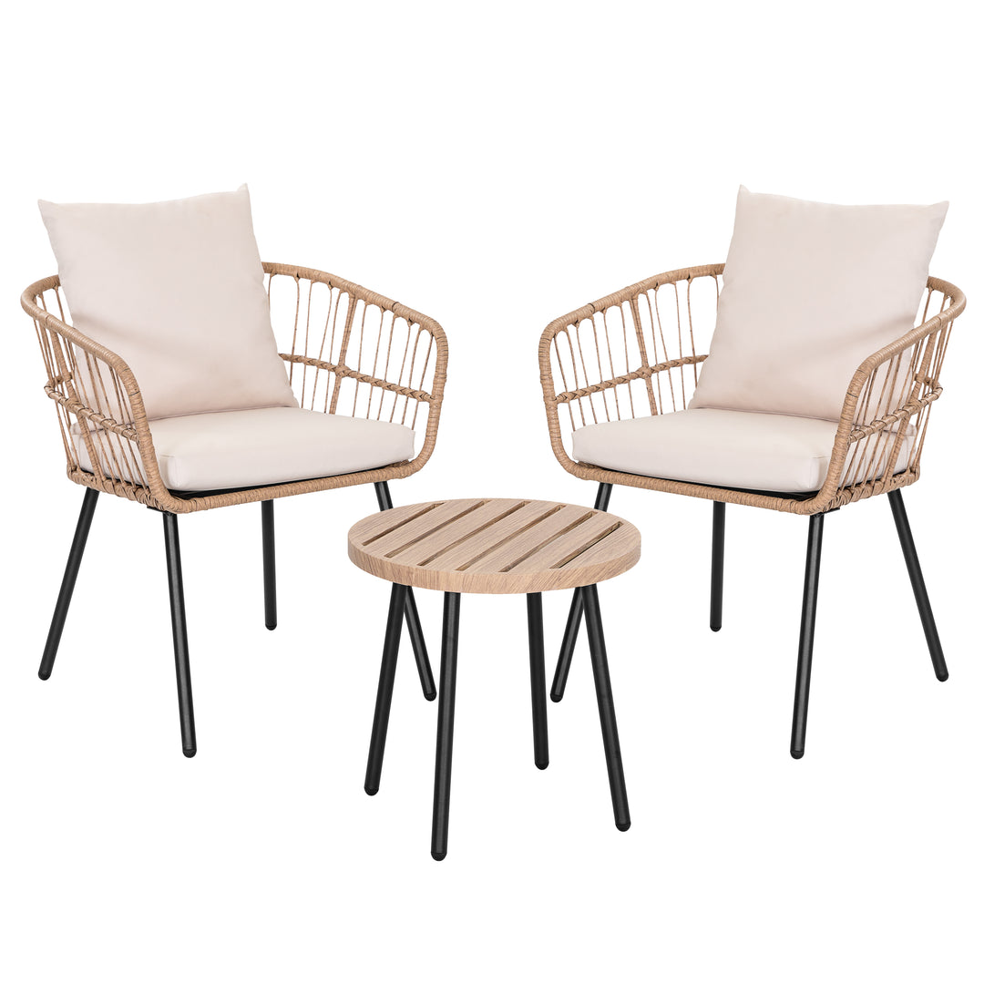 3-Piece Metal and PE Wicker Patio Bistro Set with Soft Cushions