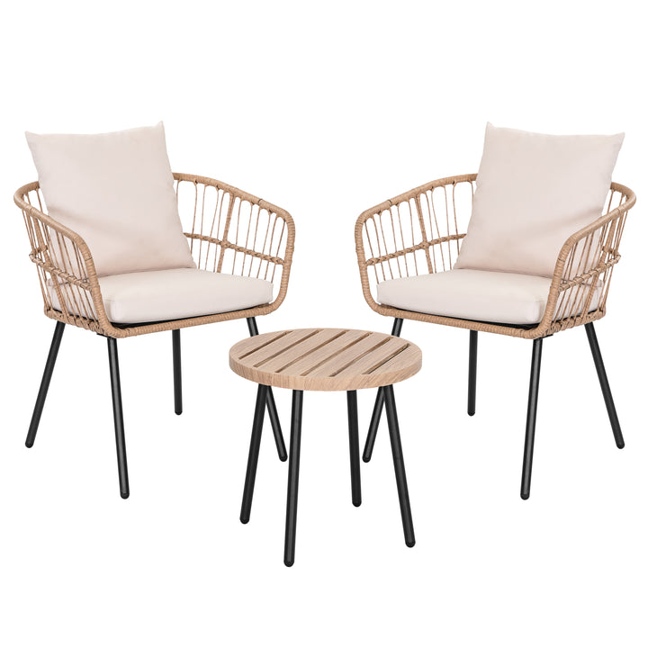 3-Piece Metal and PE Wicker Patio Bistro Set with Soft Cushions