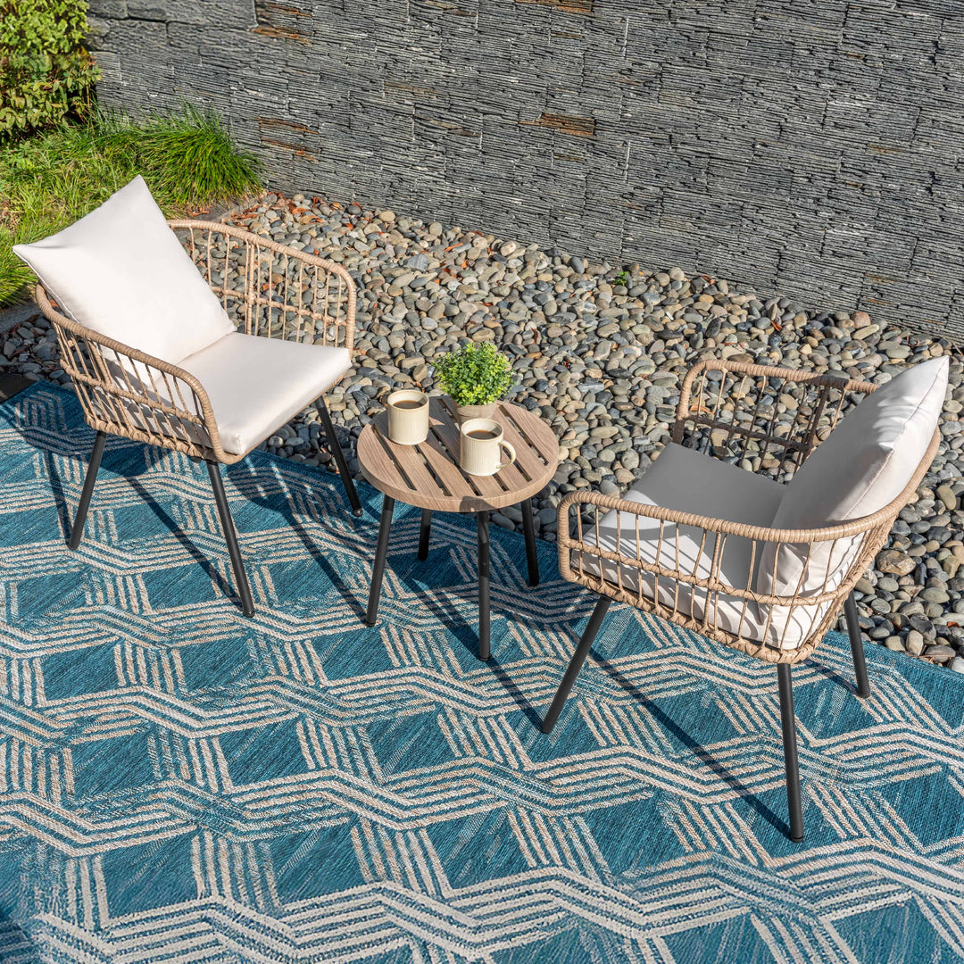 3-Piece Metal and PE Wicker Patio Bistro Set with Soft Cushions