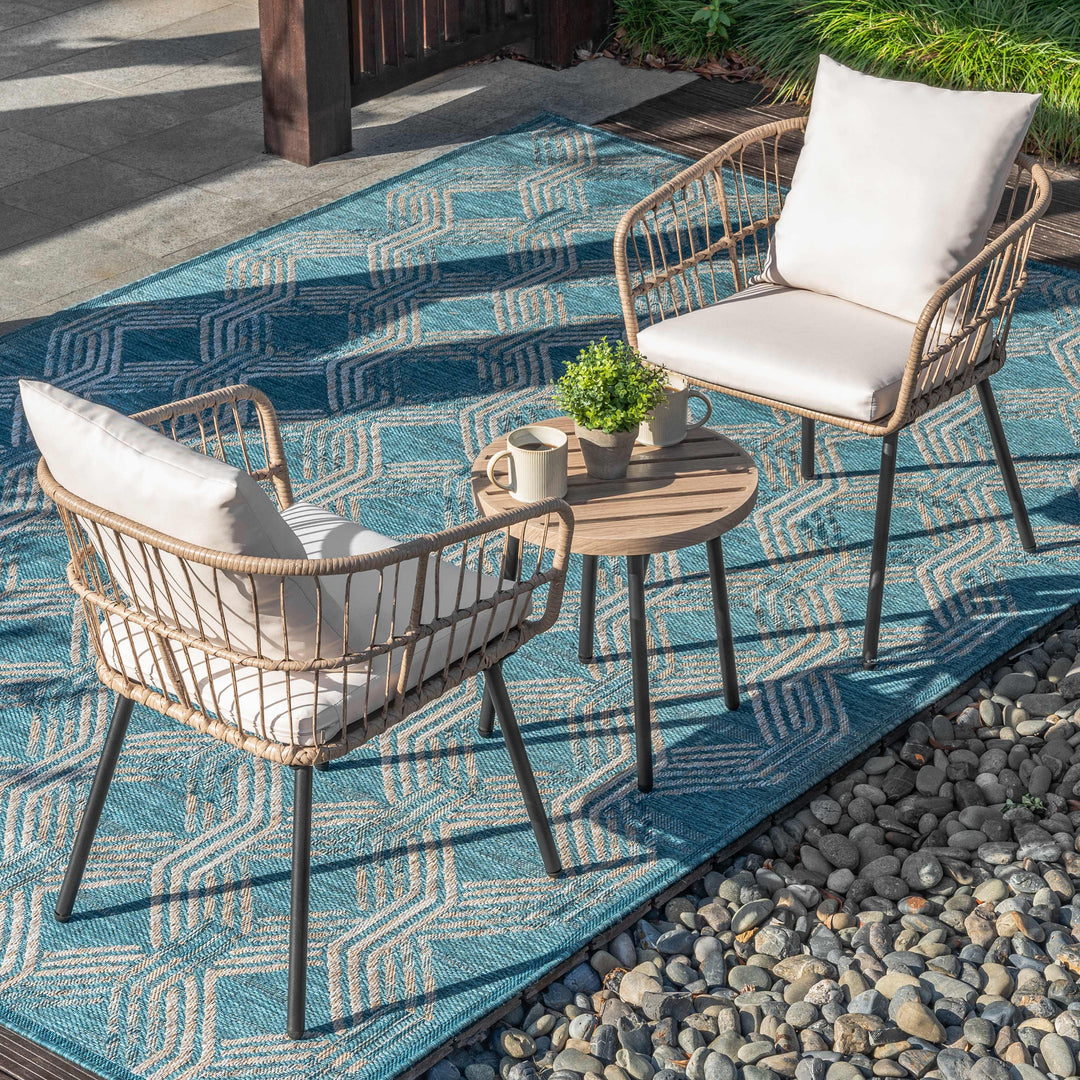 3-Piece Metal and PE Wicker Patio Bistro Set with Soft Cushions