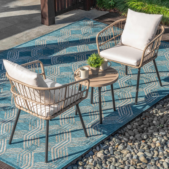 3-Piece Metal and PE Wicker Patio Bistro Set with Soft Cushions