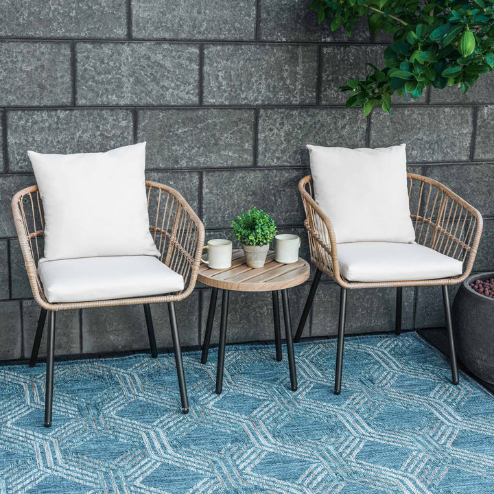 3-Piece Metal and PE Wicker Patio Bistro Set with Soft Cushions