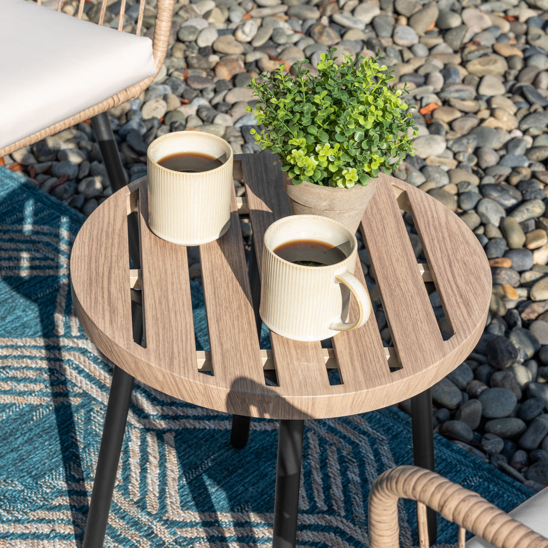 3-Piece Metal and PE Wicker Patio Bistro Set with Soft Cushions