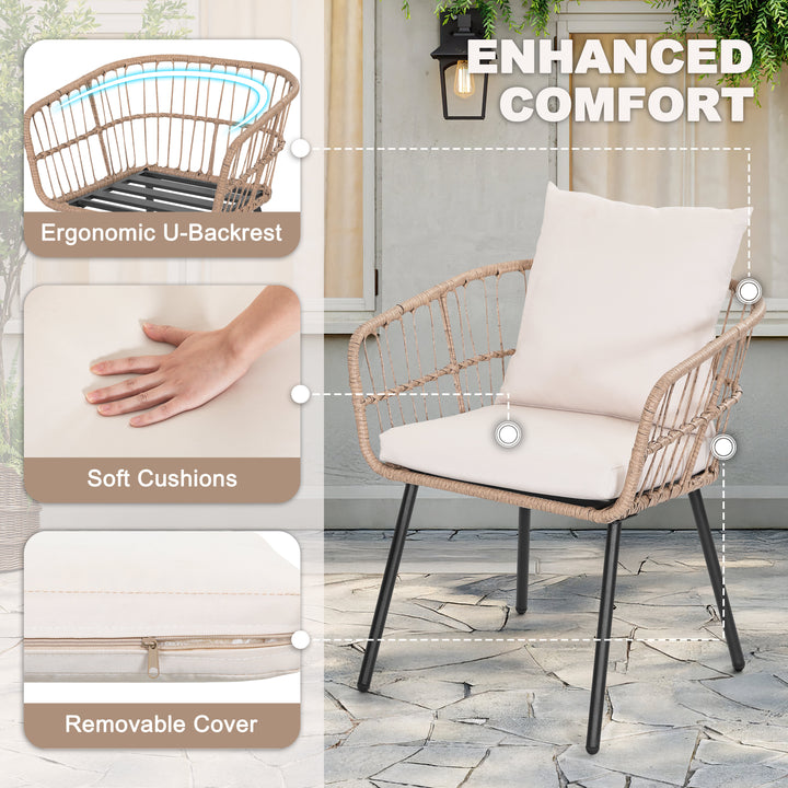 3-Piece Metal and PE Wicker Patio Bistro Set with Soft Cushions