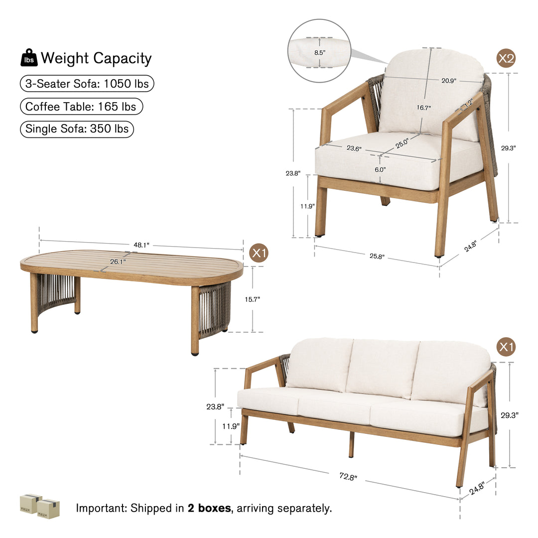 Patio Time 4-Piece Wood-Grain Aluminum & Wicker Conversation Furniture Set