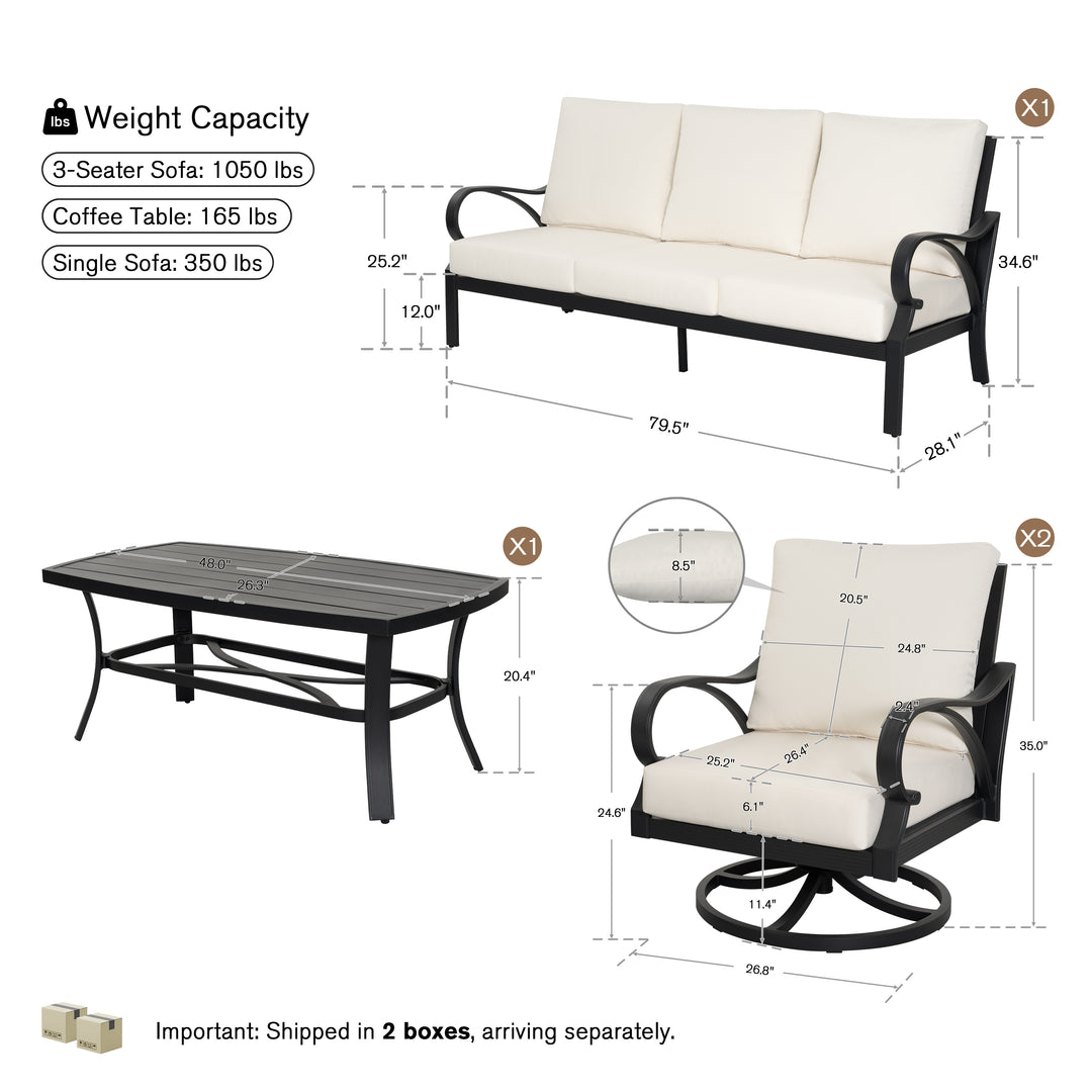 Patio Time 4-Piece Aluminum Patio Conversation Set with Lattice Backrest