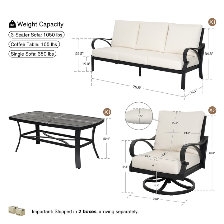 Patio Time 4-Piece Aluminum Patio Conversation Set with Lattice Backrest