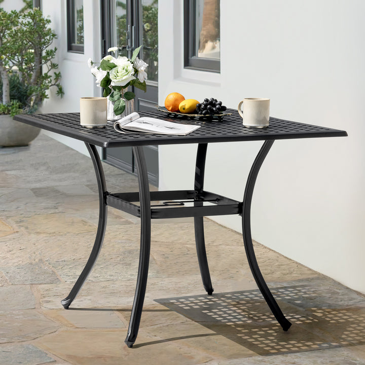 Square Cast Aluminum Outdoor Dining Table with Umbrella Hole