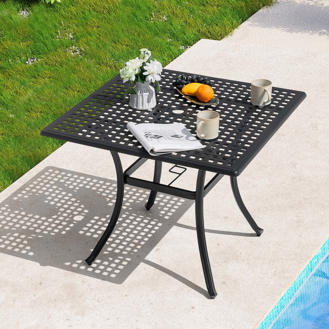 Square Cast Aluminum Outdoor Dining Table with Umbrella Hole