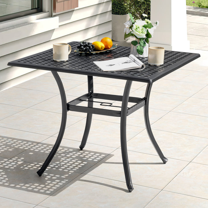 Square Cast Aluminum Outdoor Dining Table with Umbrella Hole