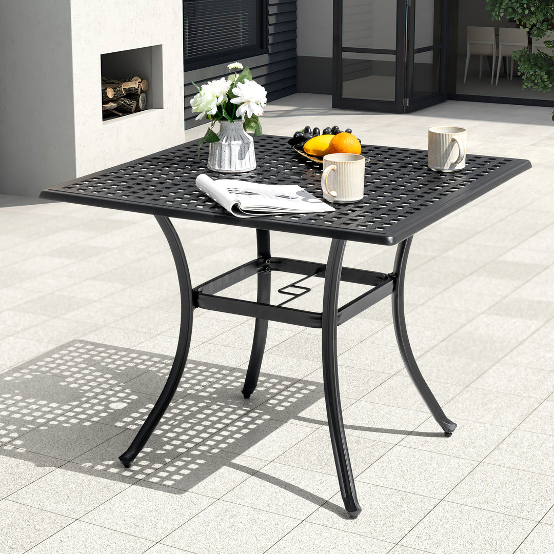 Square Cast Aluminum Outdoor Dining Table with Umbrella Hole