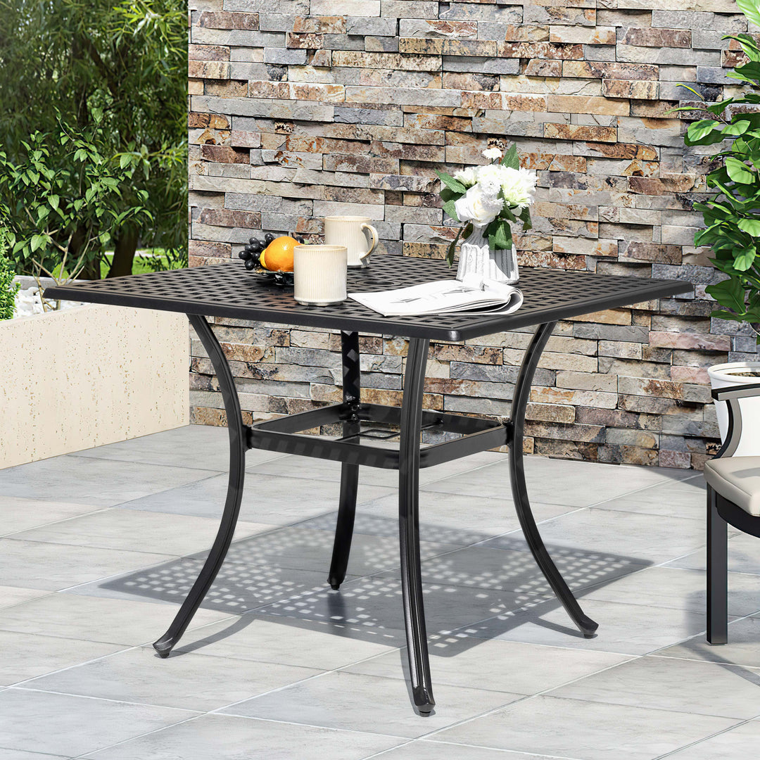 Square Cast Aluminum Outdoor Dining Table with Umbrella Hole