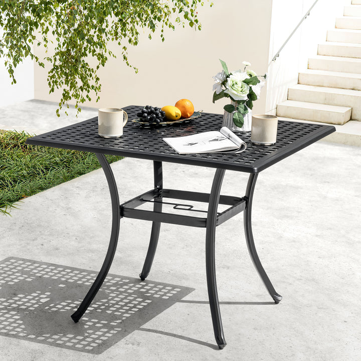 Square Cast Aluminum Outdoor Dining Table with Umbrella Hole