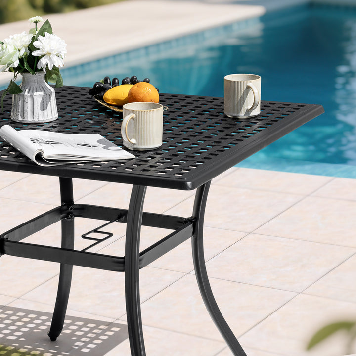 Square Cast Aluminum Outdoor Dining Table with Umbrella Hole