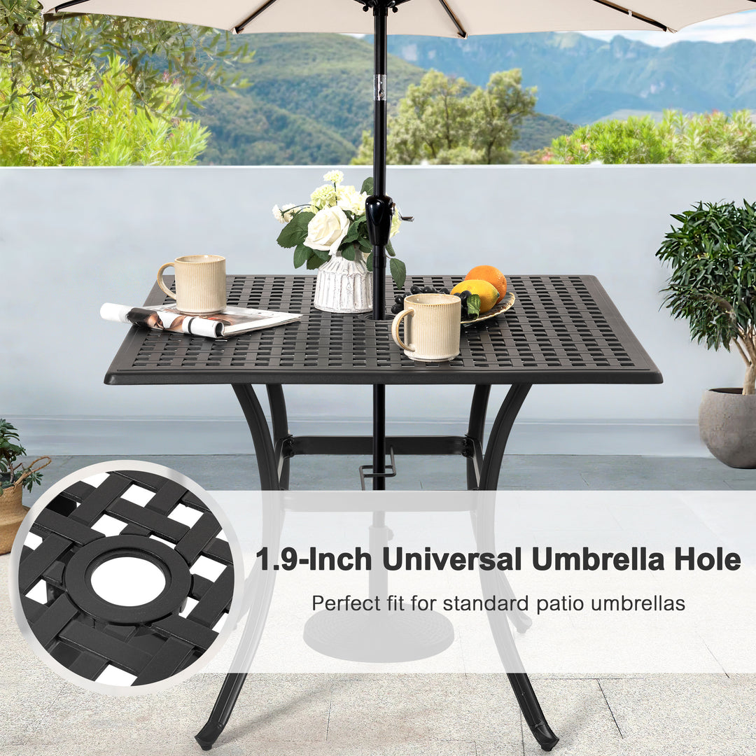 Square Cast Aluminum Outdoor Dining Table with Umbrella Hole