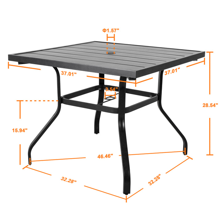 Outdoor Square 37 Inch Iron Dining Table with 1.57'' Umbrella Hole